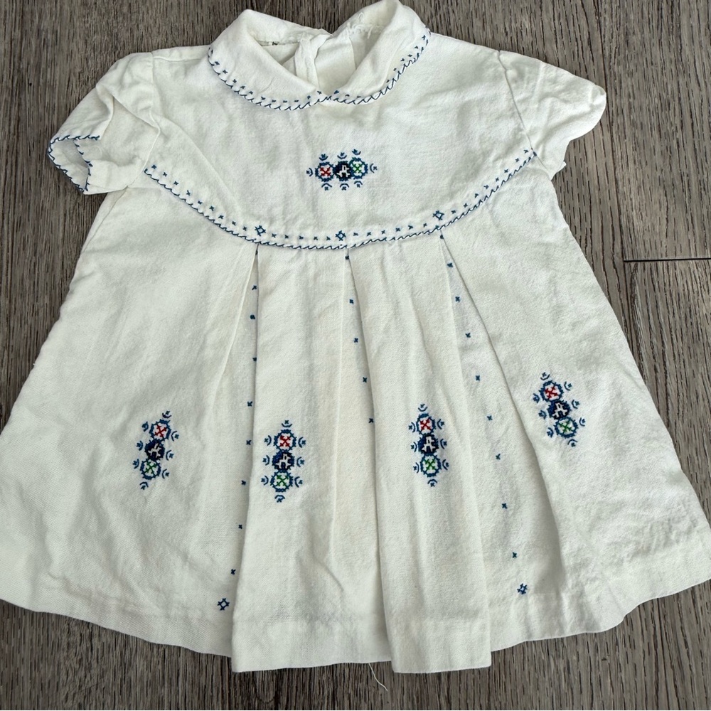Vintage Handmade White Embroidered Baby Dress